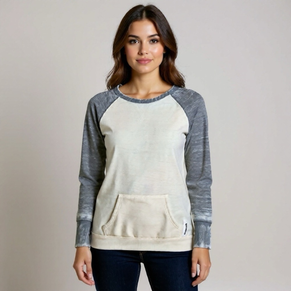 REEBOK White Grey Scoop Neck Cotton Hoodie Sweatshirt Size Medium